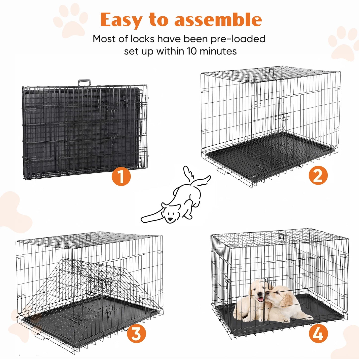 Extra Large Double Door Folding Metal Wire Dog Cage with Leak-Proof Tray