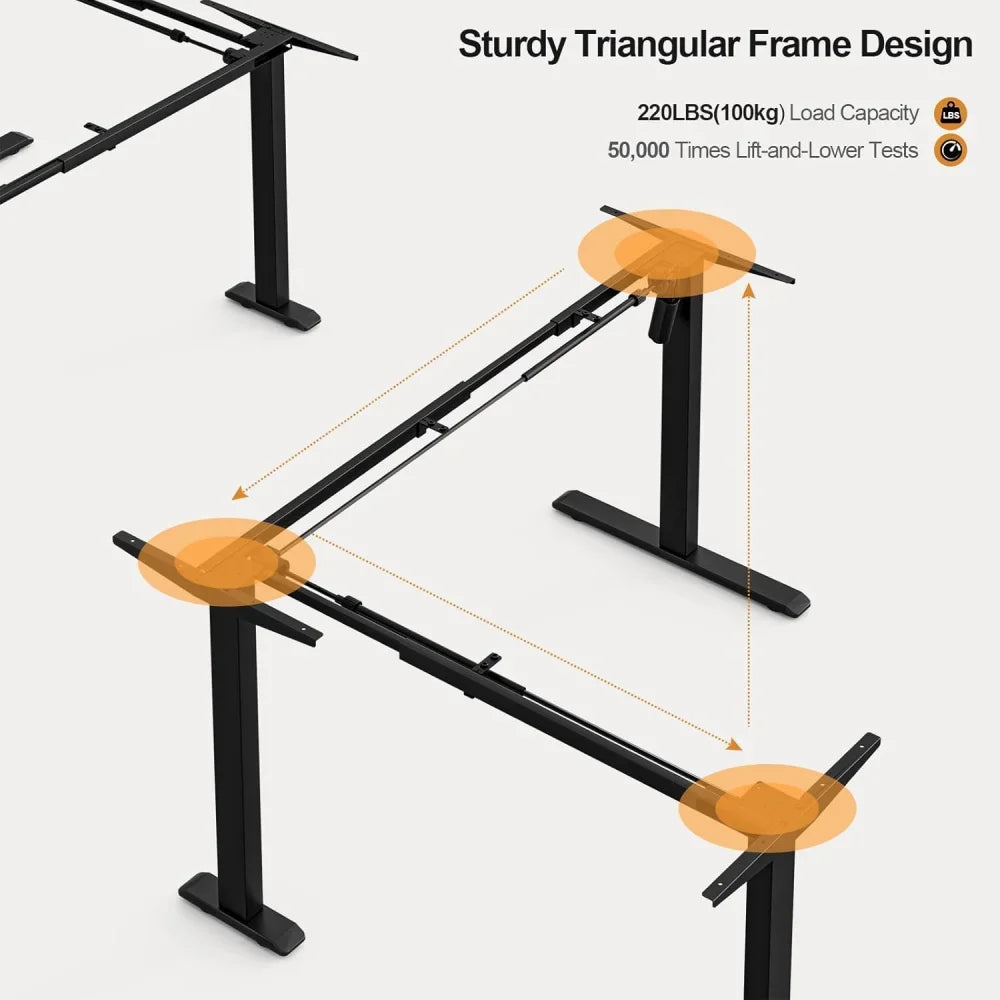 L Shaped Electric Height Adjustable Standing Desk 63x55 Inch Home Office