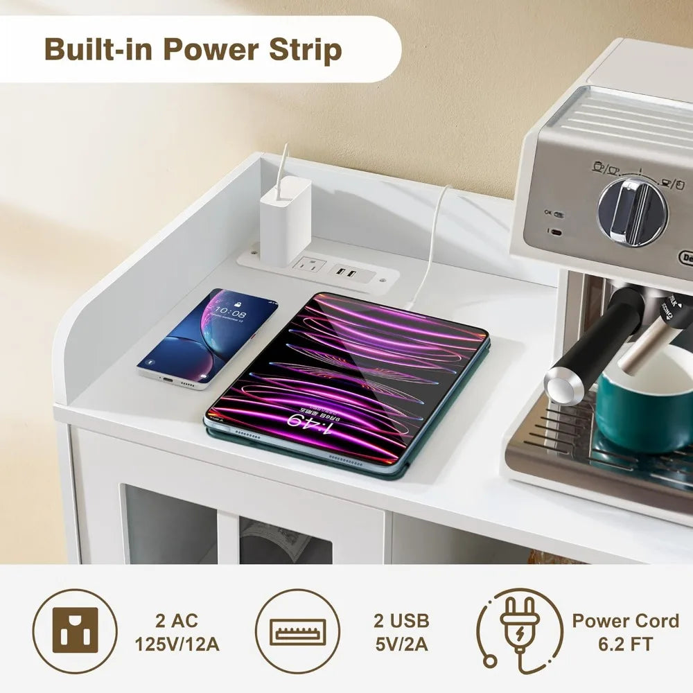 LED Wine Bar Cabinet with Storage Coffee Bar and USB Outlets