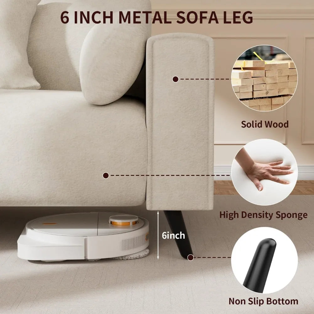 82 Inch Modern Comfy Sofa Couch Living Room 3 Seater with Pillows