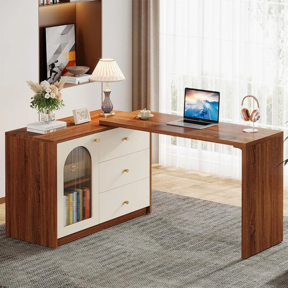 L Shaped Computer Desk Modern Corner Desk with Drawers and Storage