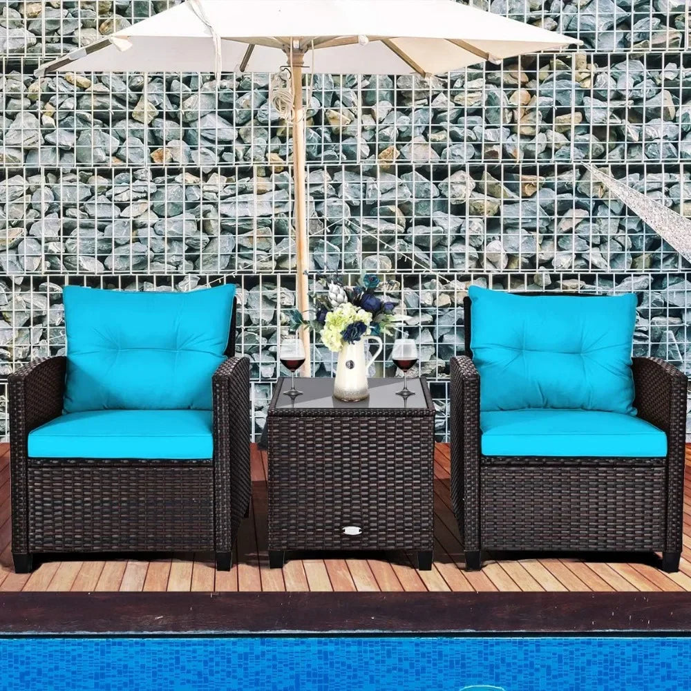 Ljustra 3-Piece Outdoor Patio Furniture Set PE Rattan Wicker Sofa