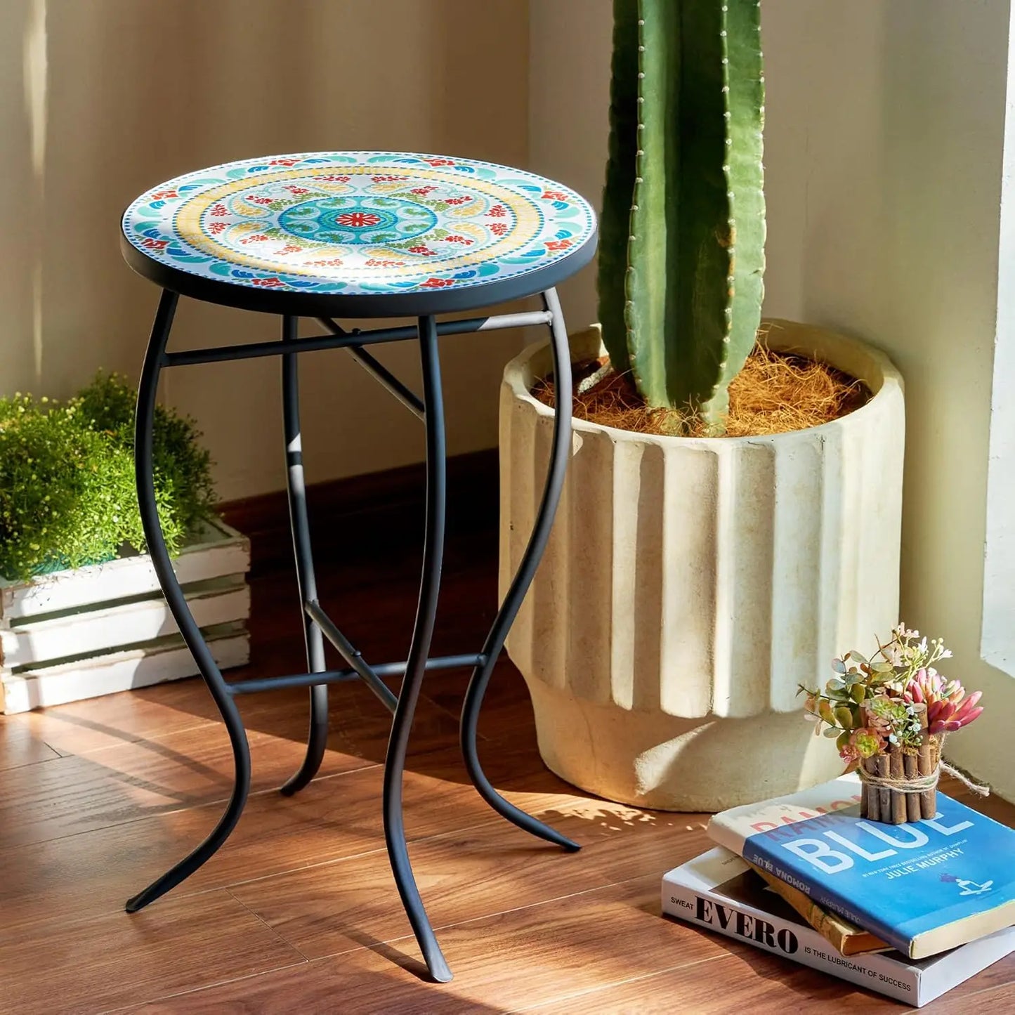 21 Inch Mosaic Plant Stand Round Side Table Indoor Outdoor Accent Table