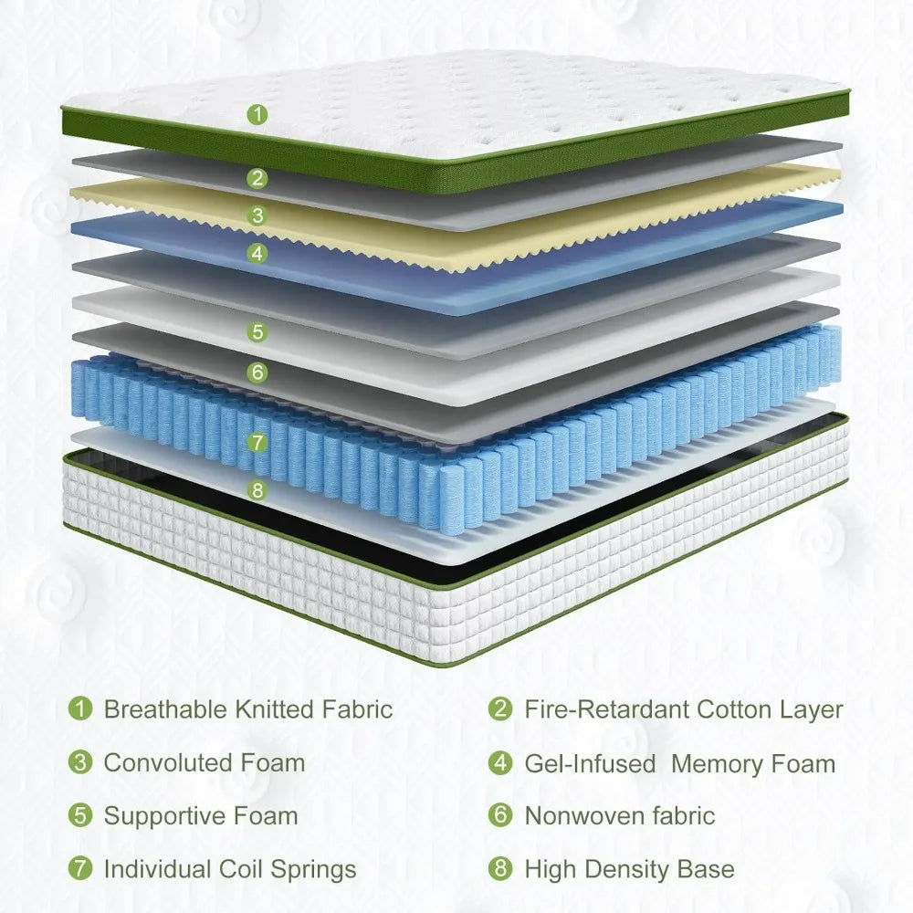 King Mattress Cooling Gel Hybrid Bed Extra Lumbar Support Side Sleepers