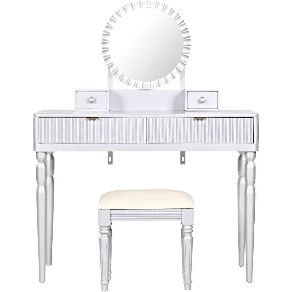 Modern Makeup Vanity Table with Mirror and 4 Storage Drawers