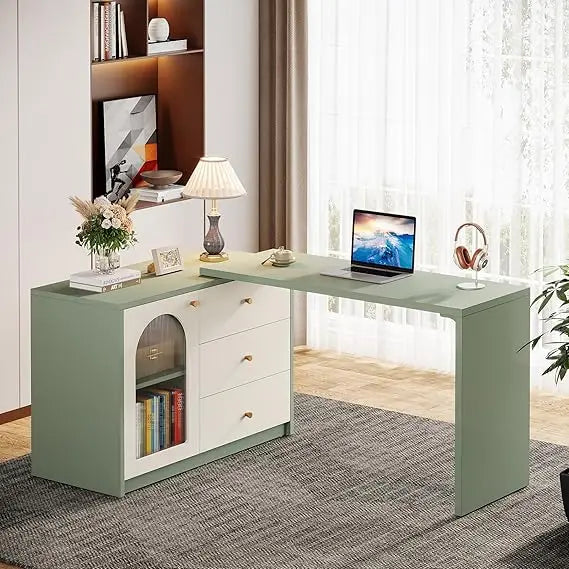 L Shaped Computer Desk Modern Corner Desk with Drawers and Storage
