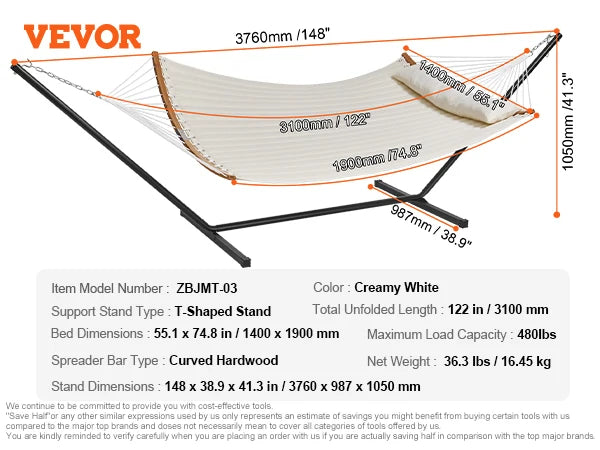 Ljustra Double Hammock with Stand Pillow Portable Outdoor Relaxation