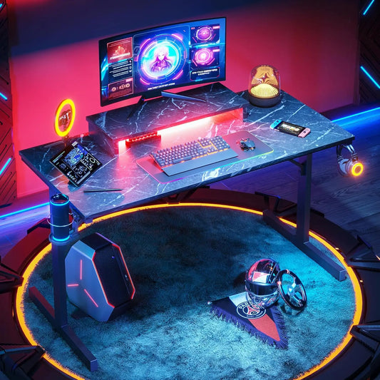 Gaming Desk with LED Lights 42 Inch Computer Desk Gamer Workstation