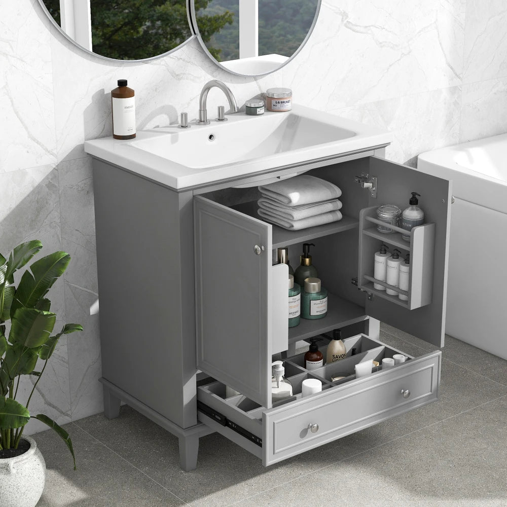 30 Bathroom Vanity Sink Combo Solid Wood MDF Cabinet Storage Modern
