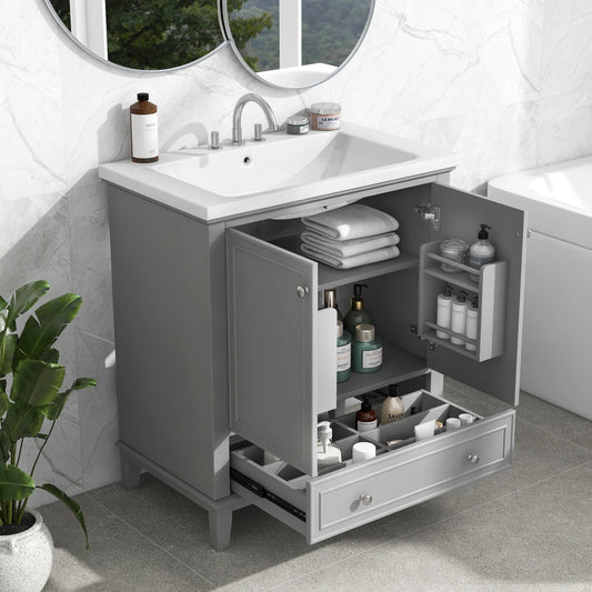 30 Bathroom Vanity Sink Combo Solid Wood MDF Cabinet Storage Modern