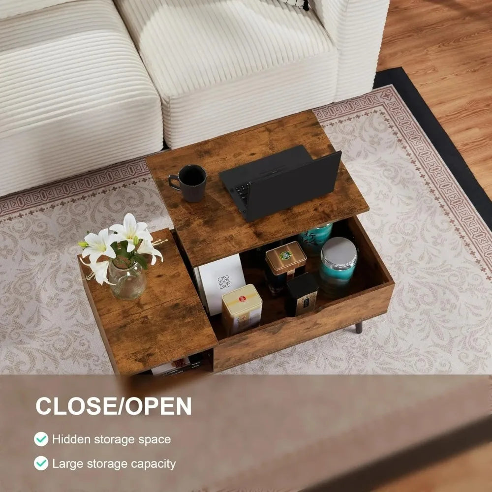 39 Inch Lift Top Coffee Table with Hidden Storage Compartment Modern Design