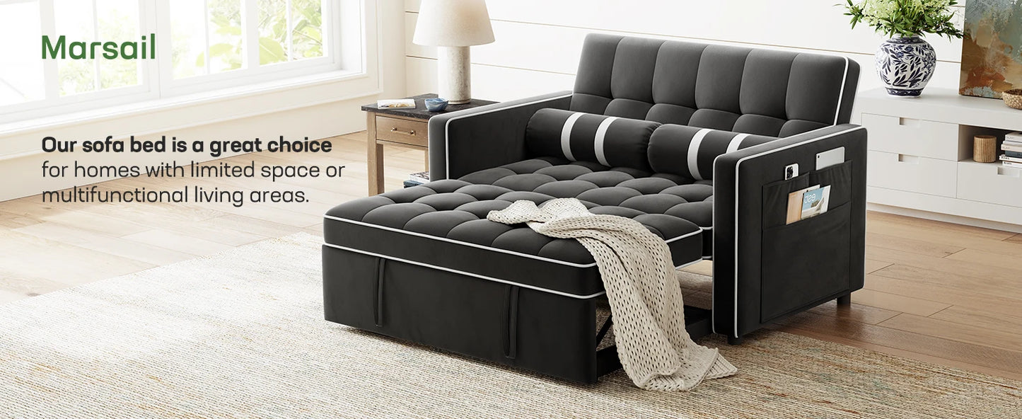 Ljustra 3-in-1 Sofa Bed with USB Charging Pull Out Couch Storage Pockets