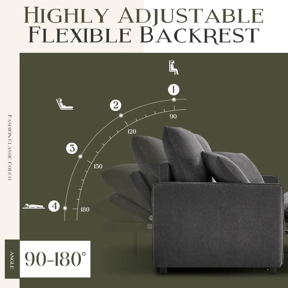 55 Inch Convertible Sleeper Sofa Bed Adjustable Backrest Futon Couch