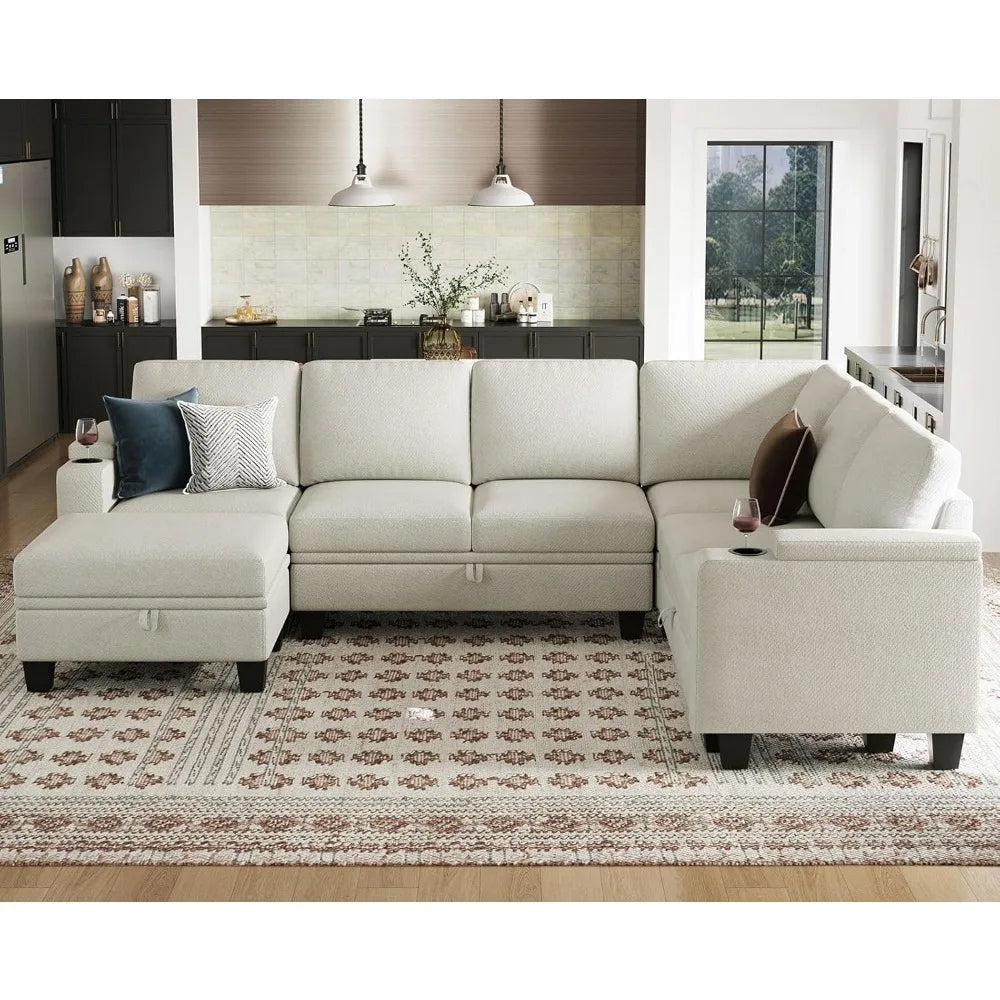 Ljustra Chenille Modular Sectional Sofa L Shaped with Storage Cup Holder