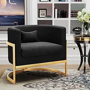 Velvet Accent Chair Modern Barrel Chair Gold Legs Upholstered Armchair