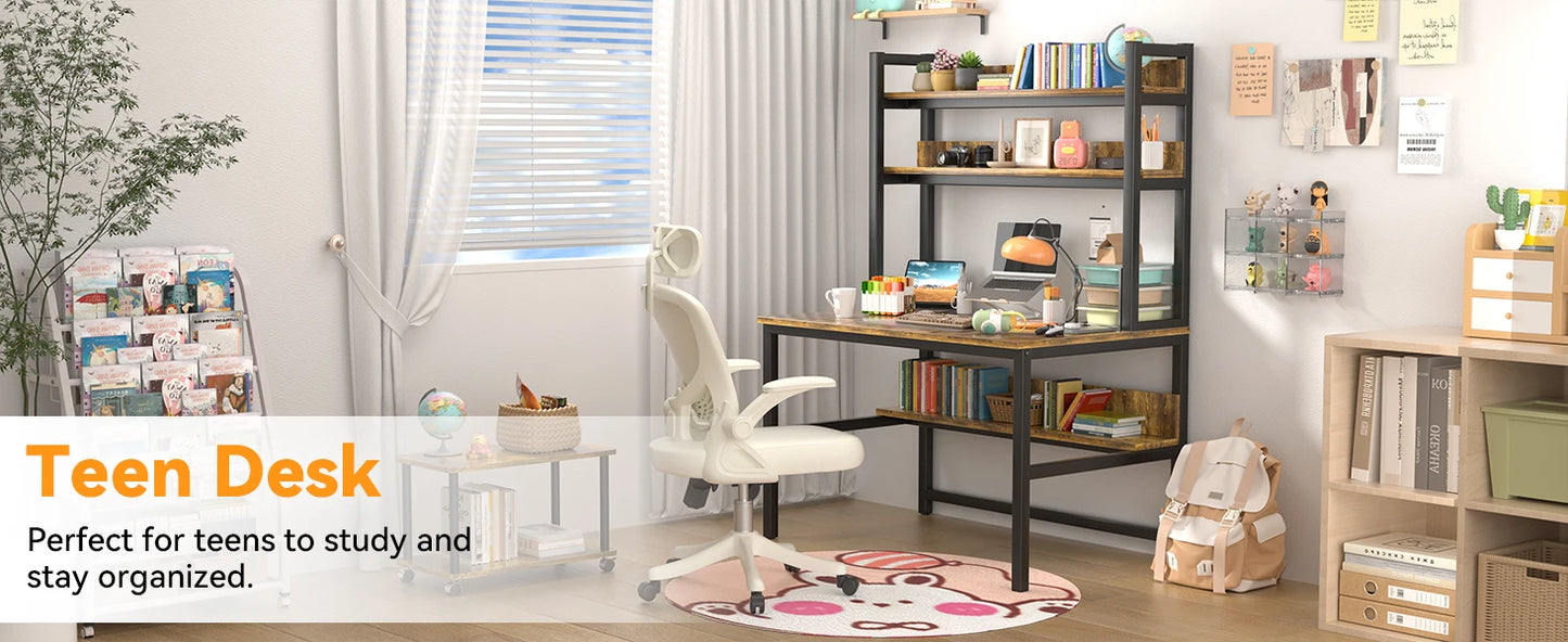 Computer Desk with Shelves 47" W Home Office Study Table Modern Design