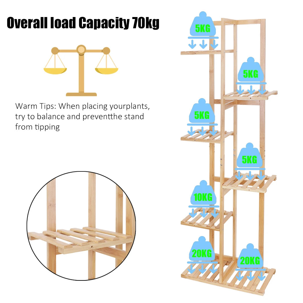 Bamboo Corner Tall Plant Stand Rack Indoor Outdoor Multiple Flower Holder