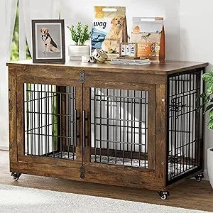 Ljustra Dog Crate Furniture with Cushion Set of 2 Large Wooden Kennel