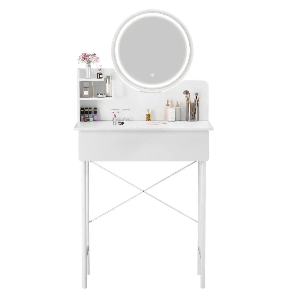 Bedroom Makeup Vanity Desk with LED Mirror Storage Shelves