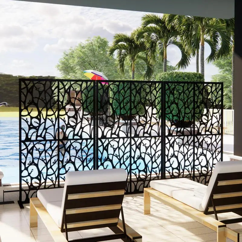 Black Metal Privacy Screen 3.8ft x 6ft Outdoor Indoor Divider