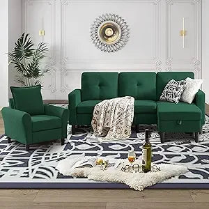 Ljustra Convertible Sectional Sofa Set Modern 3-Seat Couch Reversible Chaise