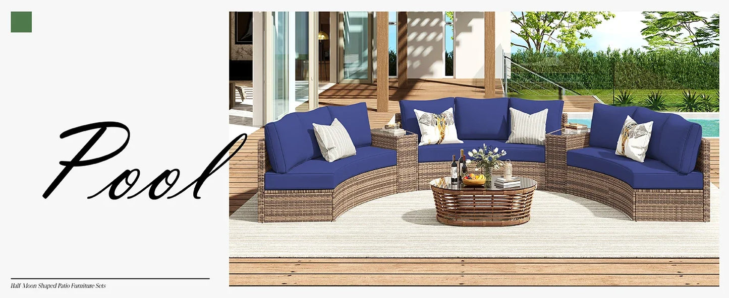 Ljustra 3 Piece Half-Moon Sectional Outdoor Sofa Set with Cushions