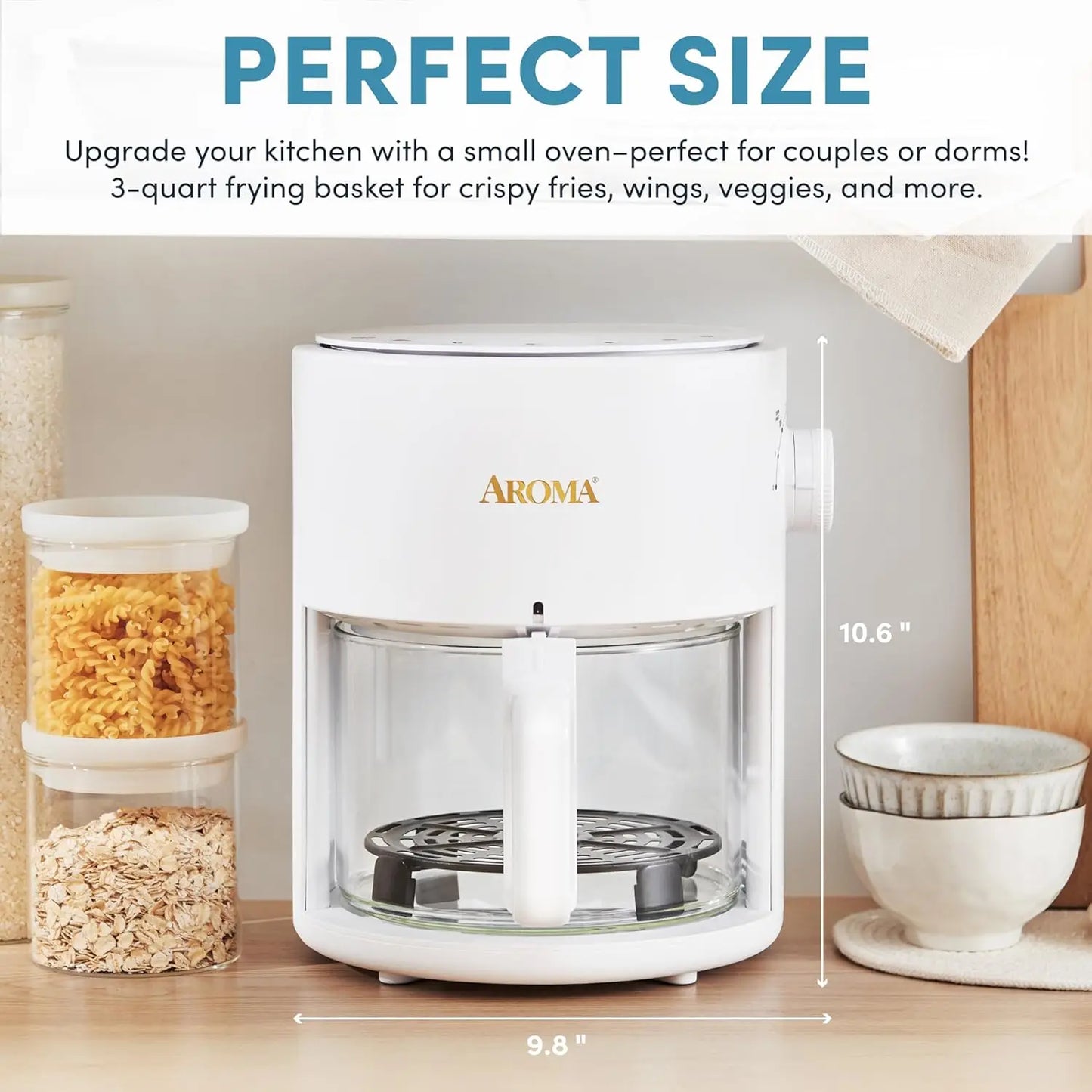 Ljustra Glass Air Fryer Countertop Convection Oven 3 Quart 360Crispy Technology