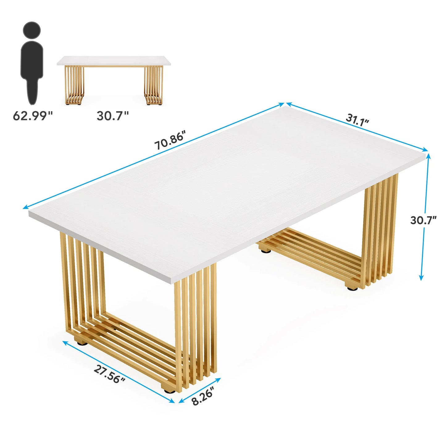 Ljustra 63 Inch Dining Table Rectangular Kitchen Faux Marble Modern Design