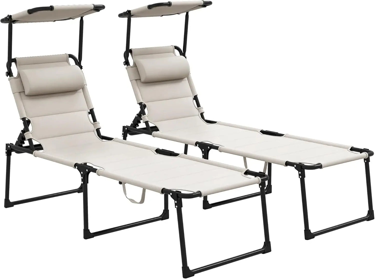 2 Piece Outdoor Lounge Chair Adjustable Backrest Folding Chaise Lounge