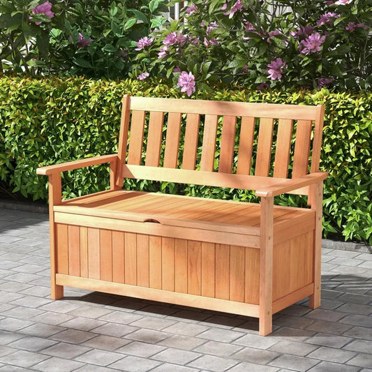 Ljustra 48 Inch Patio Storage Bench Wood Loveseat Outdoor Seating