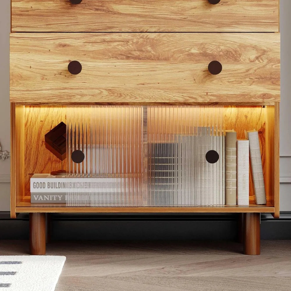 Modern Sideboard Buffet Cabinet with 3 Drawers and Fluted Glass