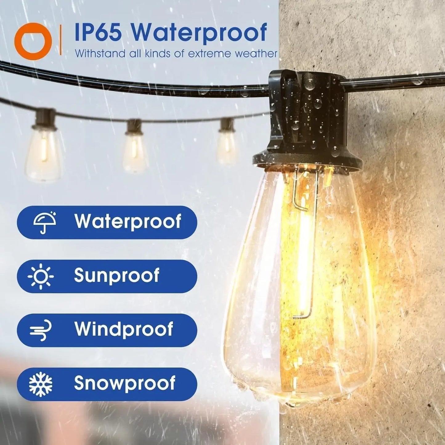 150FT LED Outdoor String Lights Waterproof Dimmable Patio Lighting