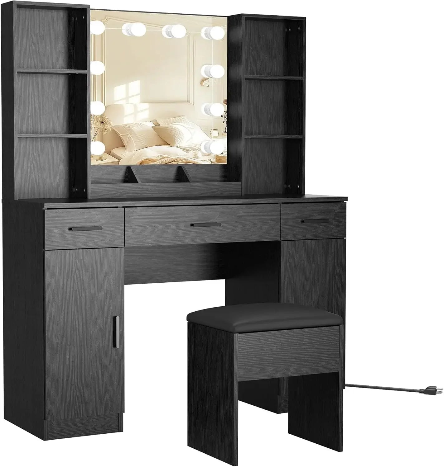 Modern Vanity Desk Makeup Table with Lights Storage Drawers and Shelves