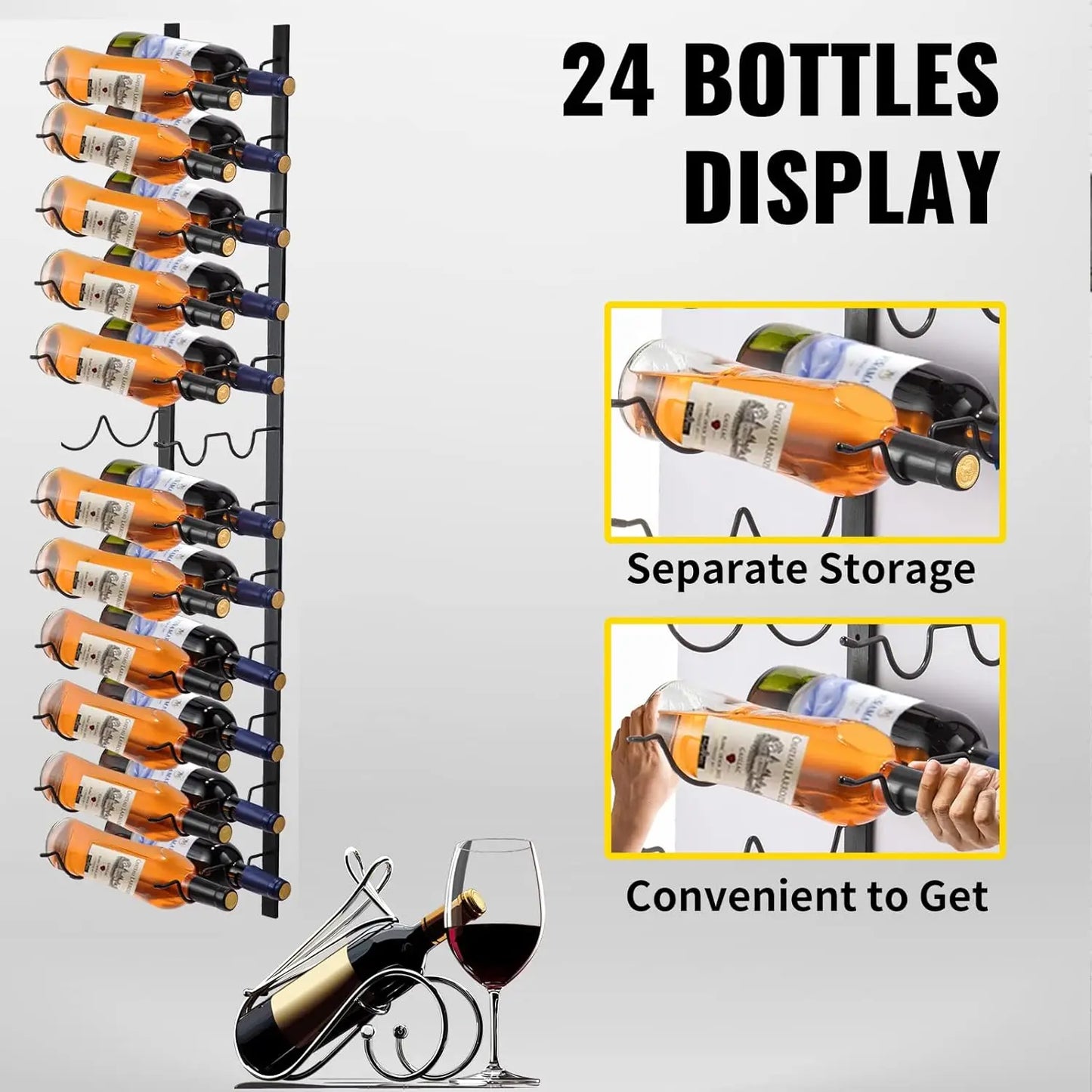 Wall Mounted Wine Rack Holder 12 Bottles Vertical Modern Storage