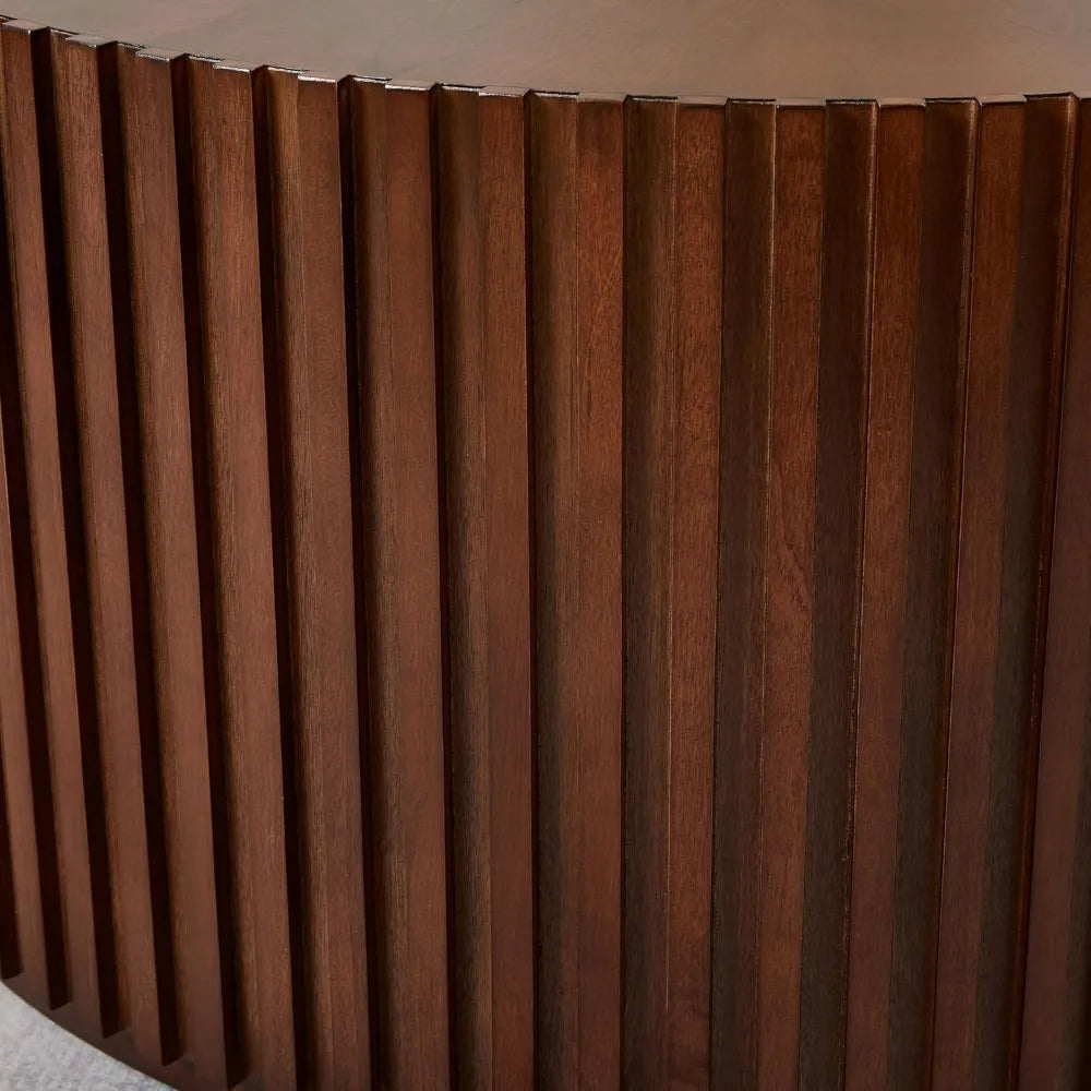 Round Wood Coffee Table Set of 2 Handcrafted Modern Accent Tables