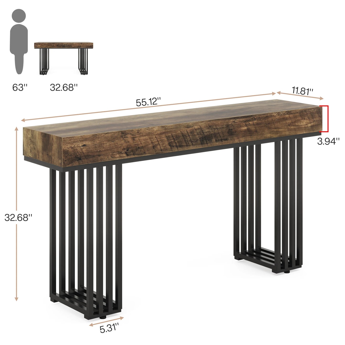 Ljustra 63 Inch Farmhouse Console Table Wooden Sofa Table Entryway Hallway