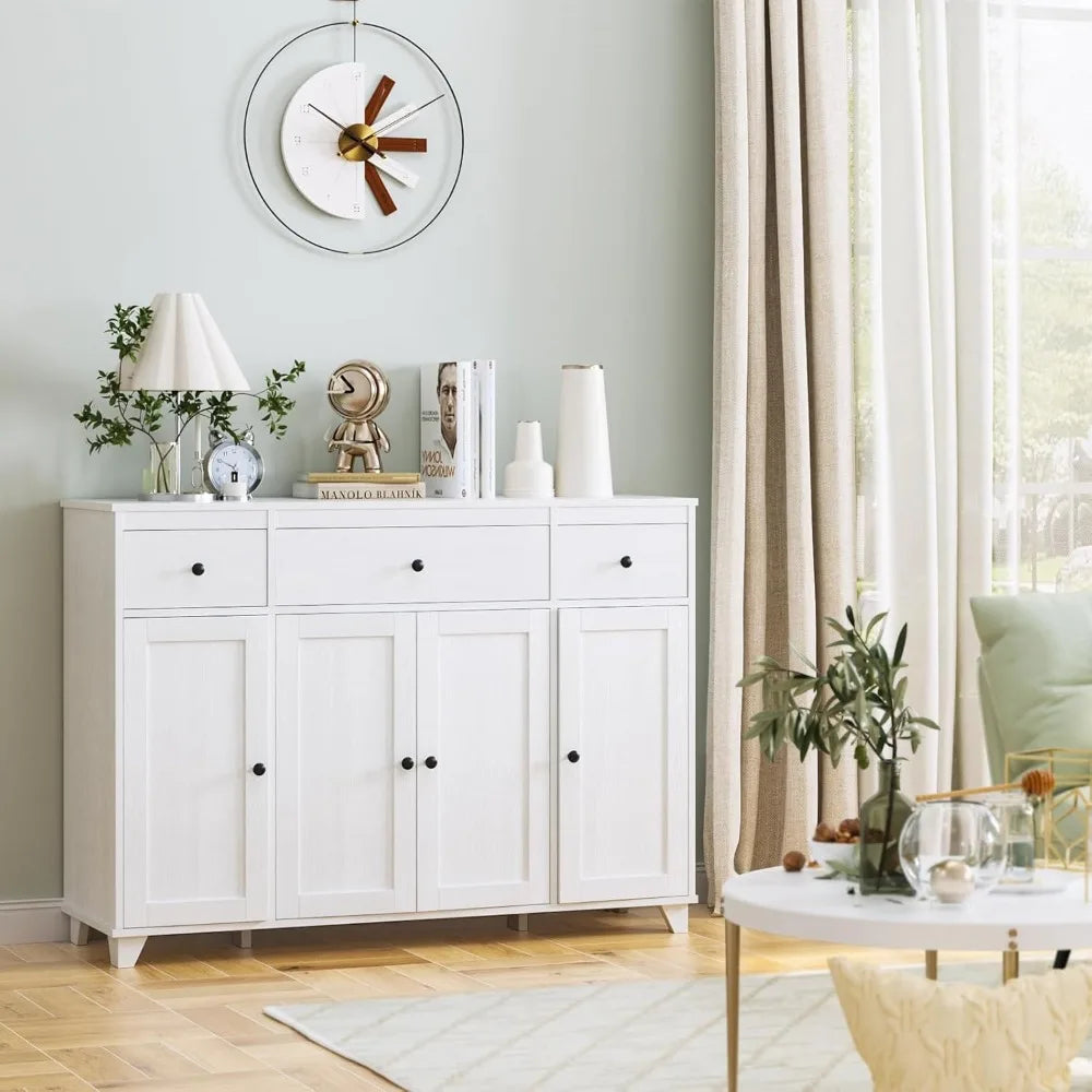 Modern 47 Inch Buffet Cabinet with 3 Drawers and 4 Doors for Storage