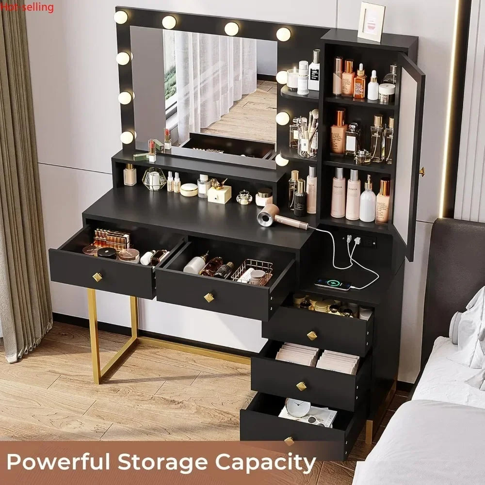Ljustra Large Makeup Vanity with Lights Charging Station and Storage