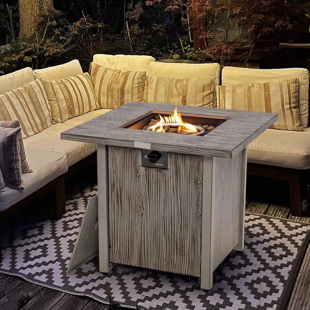 28 Inch Square Patio Fire Pit Table 40000 BTU Gas Fire Table with Lid