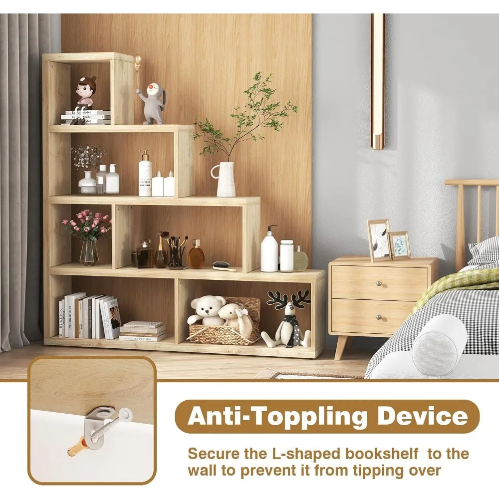 L Shaped 4 Tier Bookshelf Corner Display Rack 10 Shelves Modern Home Storage