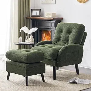 Accent Chair with Ottoman Adjustable Backrest Storage Comfy Armchair