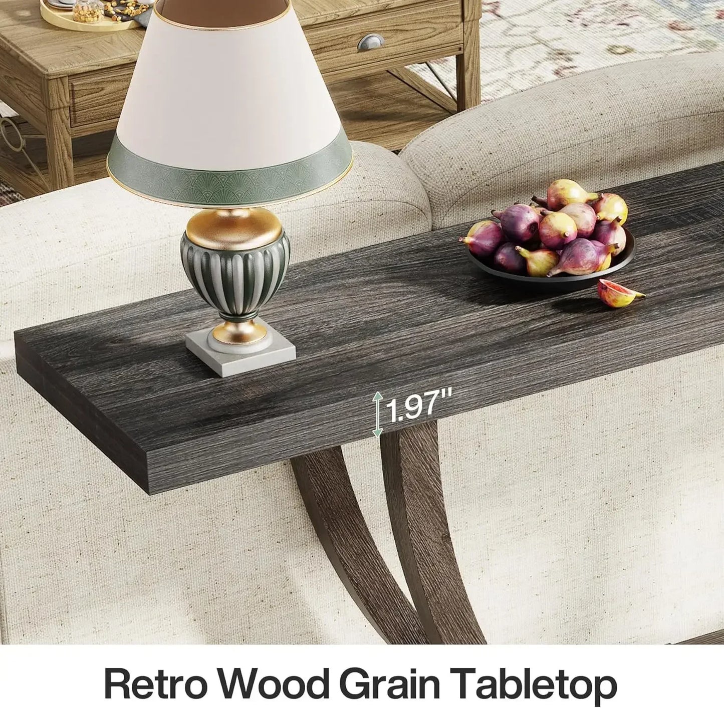 63 Inch Skinny Console Table Geometric Base 2 Tier Farmhouse Sofa Table