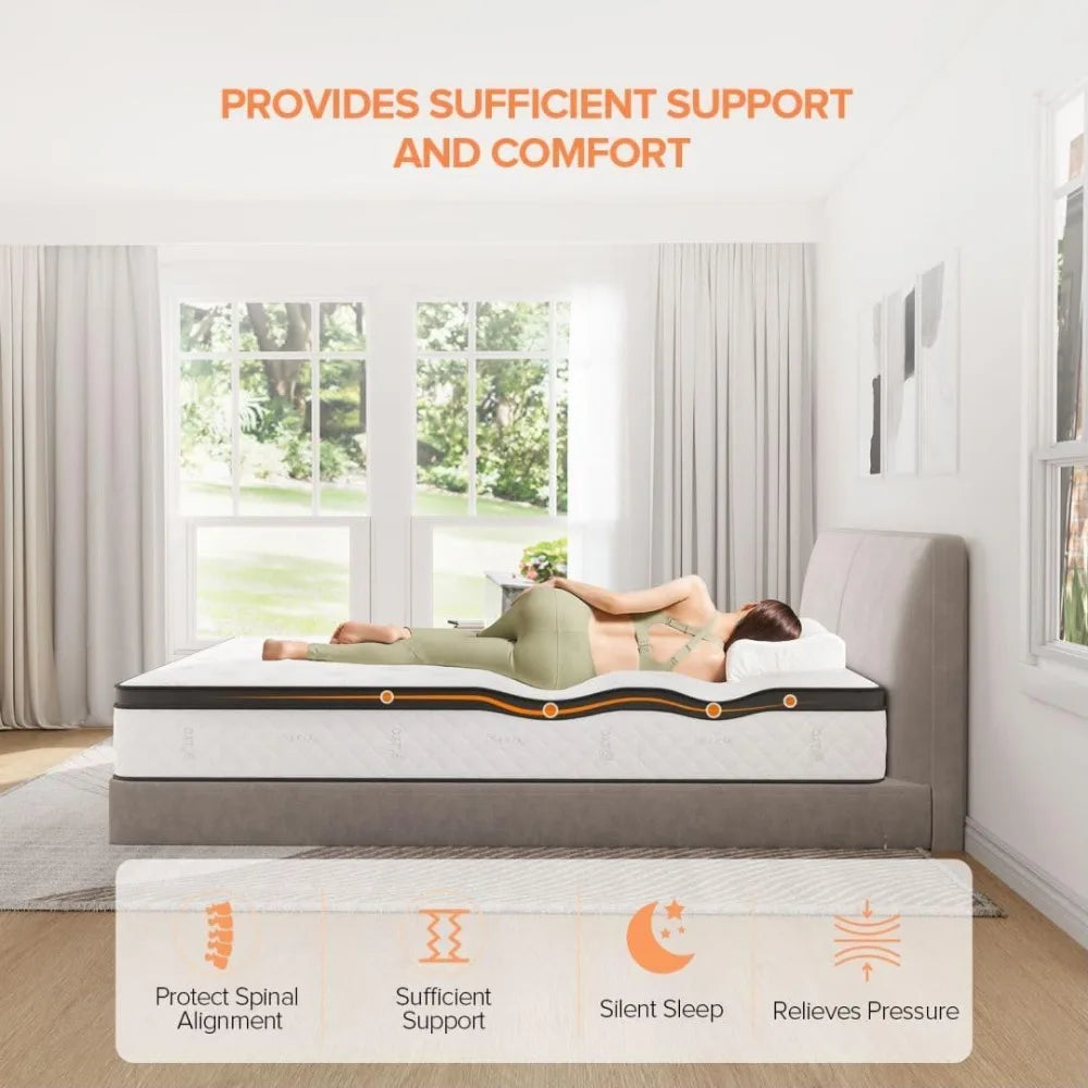 Ljustra King Hybrid Mattress 12 Inch Pocket Coils Medium Firm Edge Support