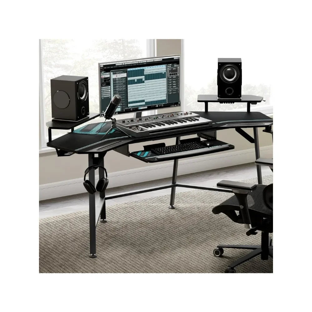 Gaming Desk with LED Lights 72 Inch Wing Shaped Computer Desk with Tray