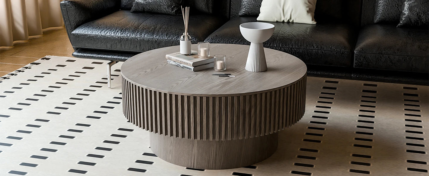 31.5 Round Coffee Table with Storage Modern Luxury Drum Accent Table