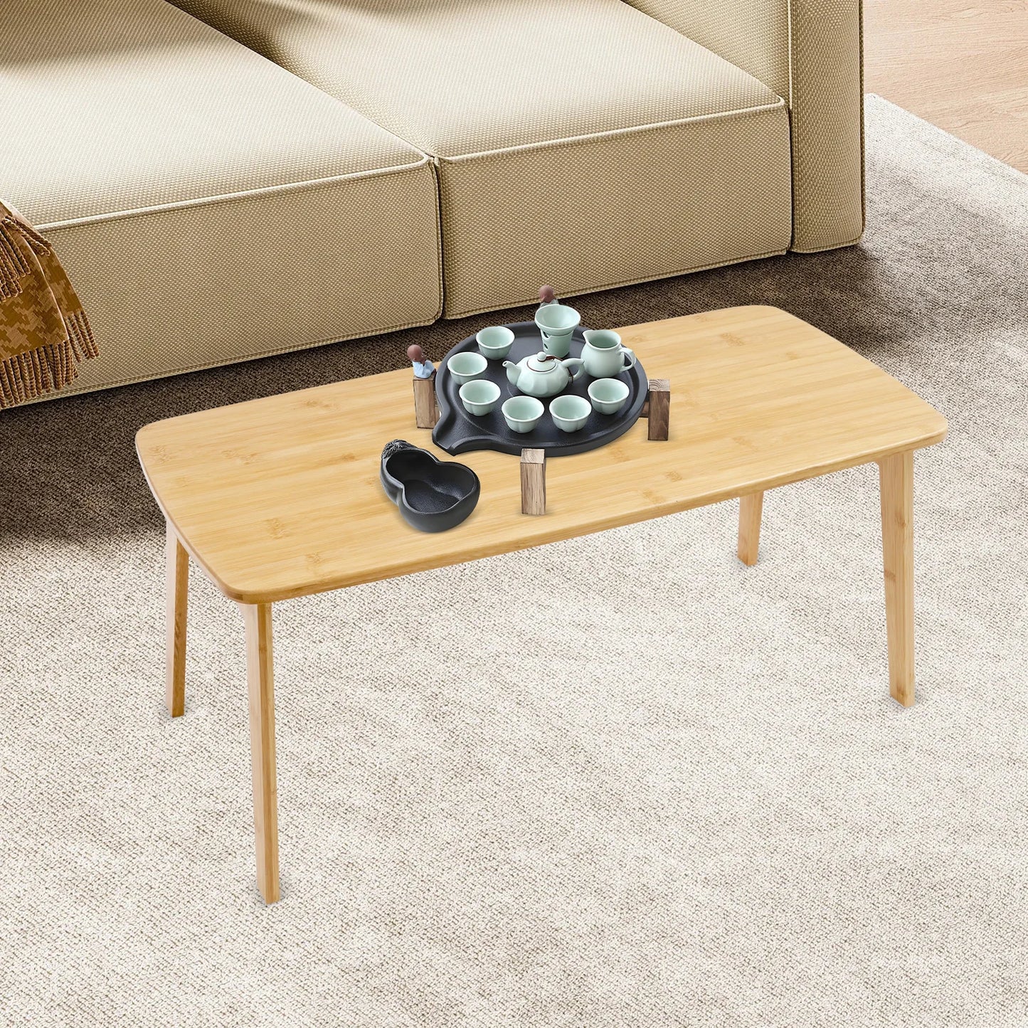 Folding Bamboo Coffee Table Portable Floor Table for Tea Study Work