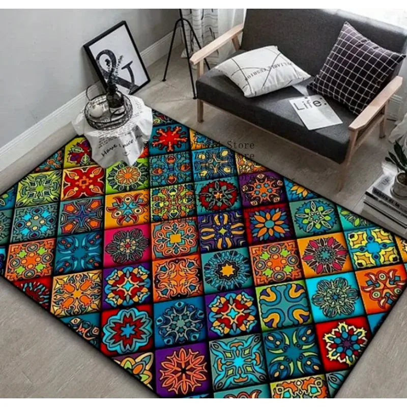 Personalized Geometric Mandala Area Rug for Living Room Bedroom Hallway
