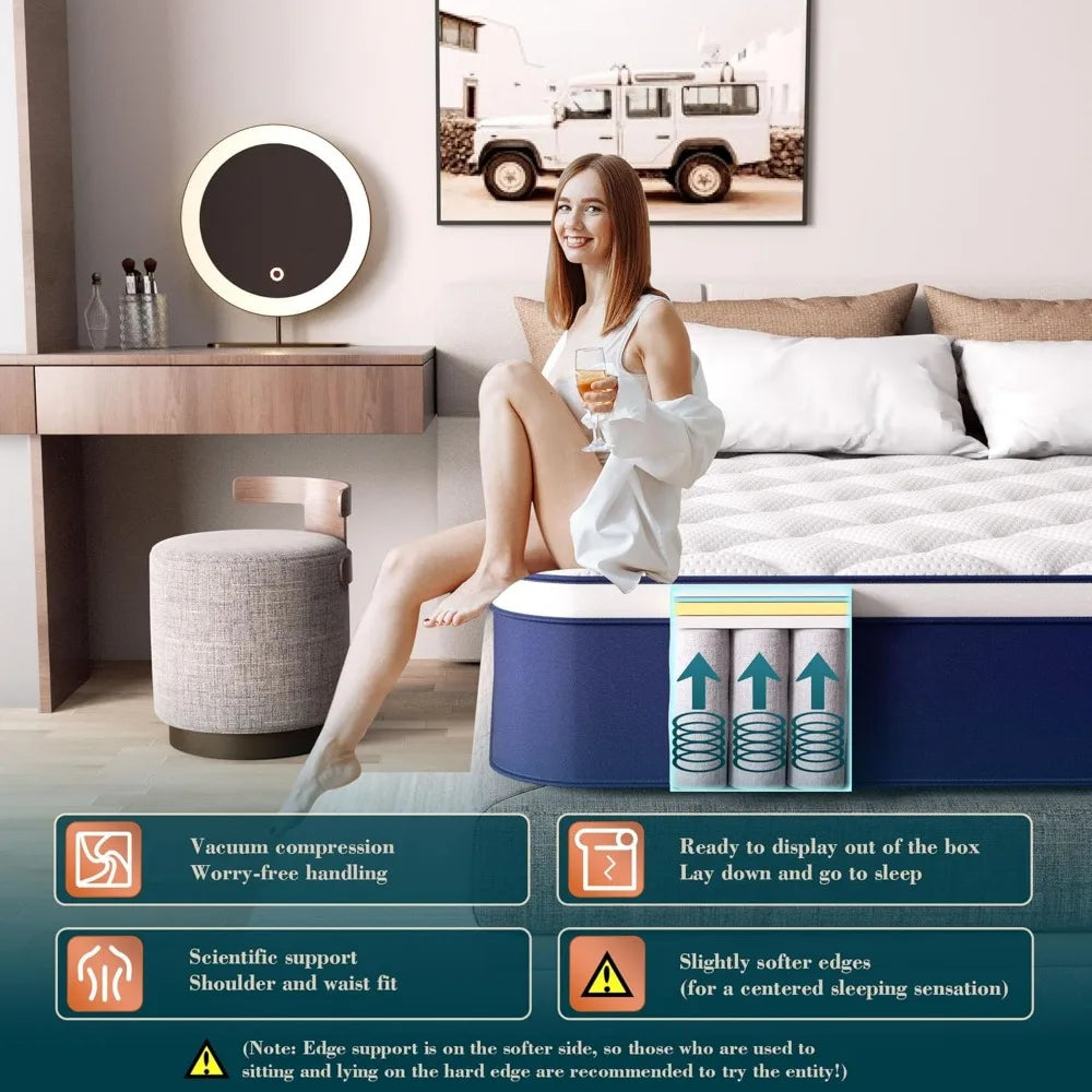 Ljustra 12 Inch Hybrid Queen Mattress Gel Memory Foam Pocket Springs