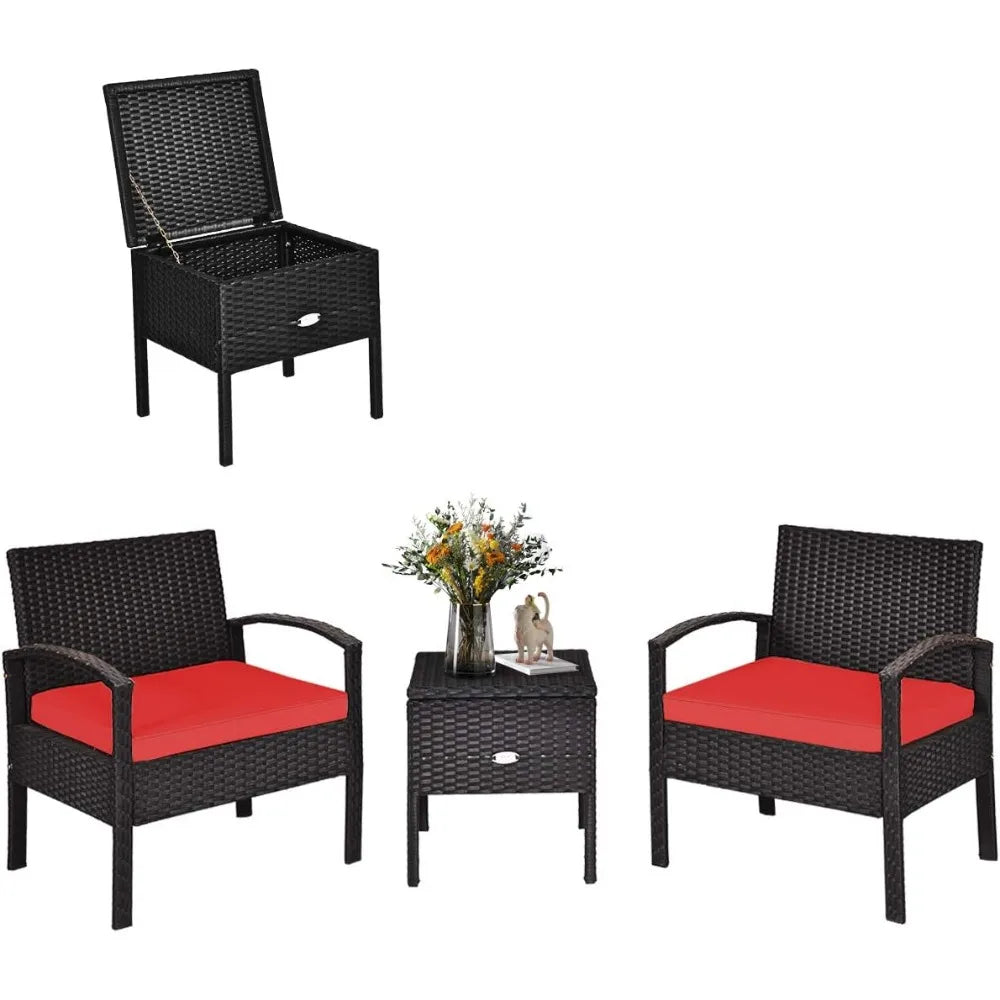 Ljustra Rattan Patio Furniture Set 3 Pieces Wicker Conversation Set