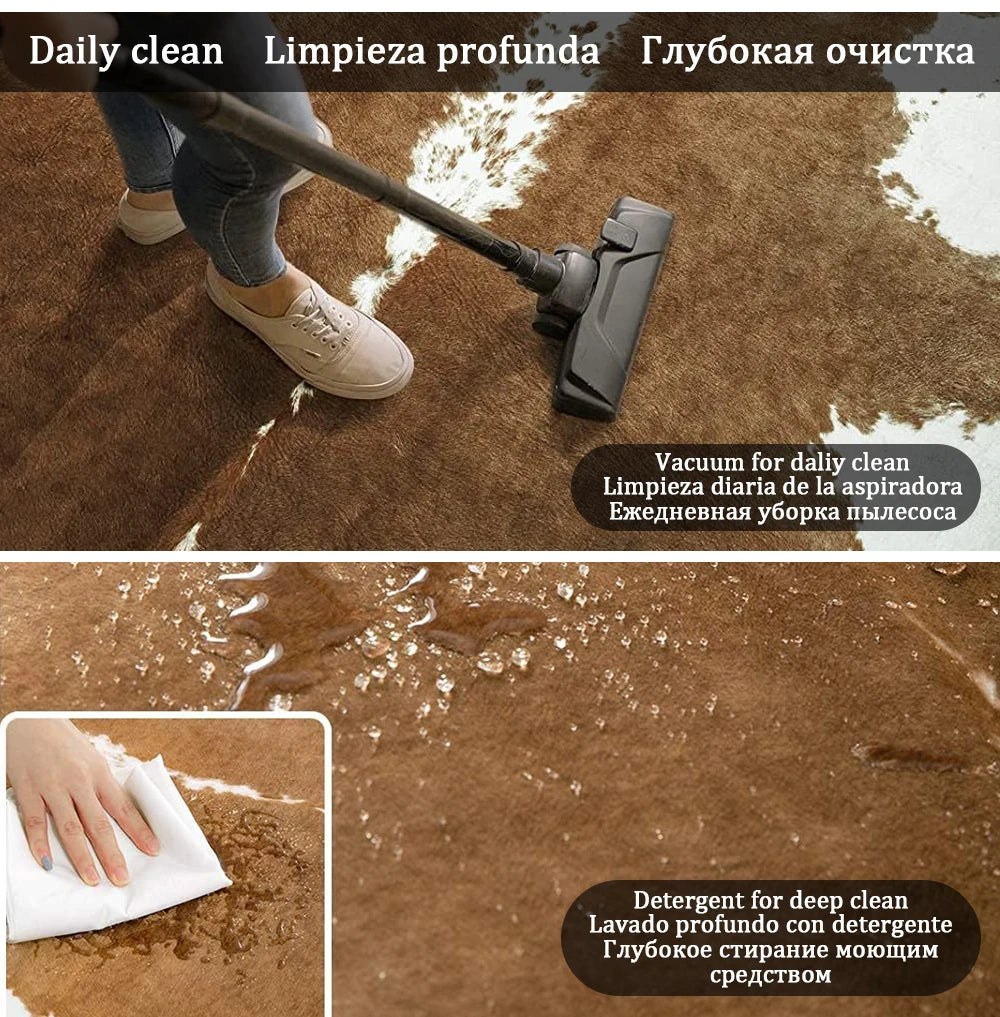 American Style Animal Print Faux Fur Cowhide Rug for Living Room Bedroom